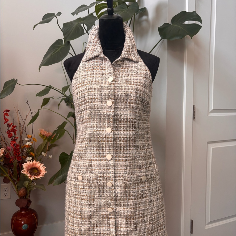 Elie Tahari Light Blue and Tan Tweed Dress